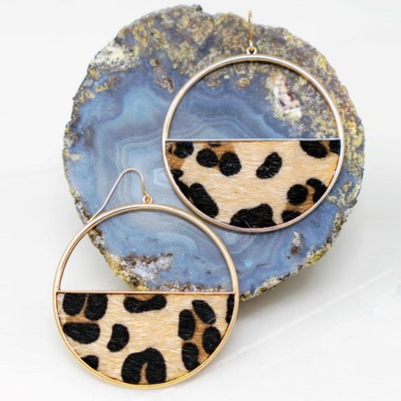 Urban Ruffle Jewelry - Half Circle Leopard Print Earrings